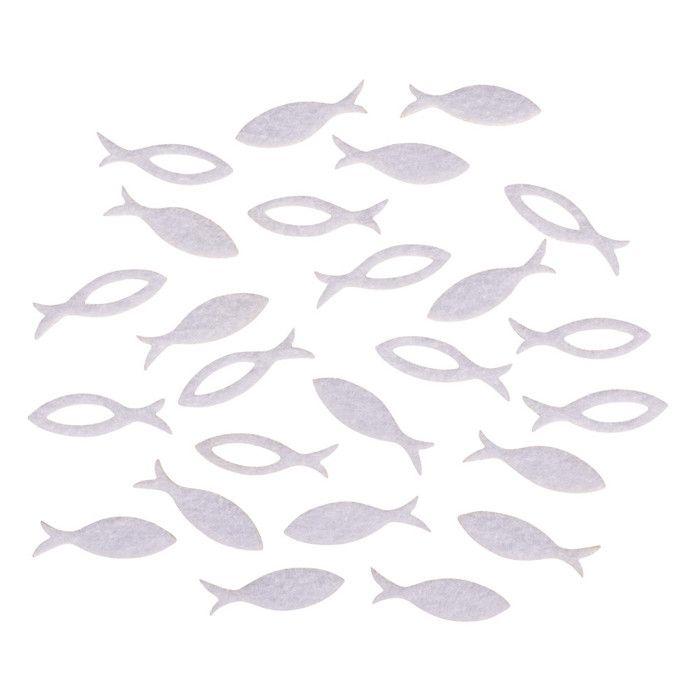 Feutre Miniatures Poisson, 3,5x1x0,2cm, 2 sortes, 36pces, blanc