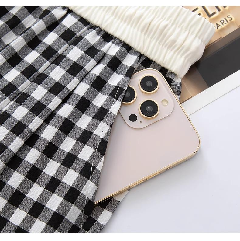 Women's 2025 Spring/Autumn Plaid Wide-Leg Drape Pants - Color Block, Elastic Waist, Versatile Straight-Leg Style.