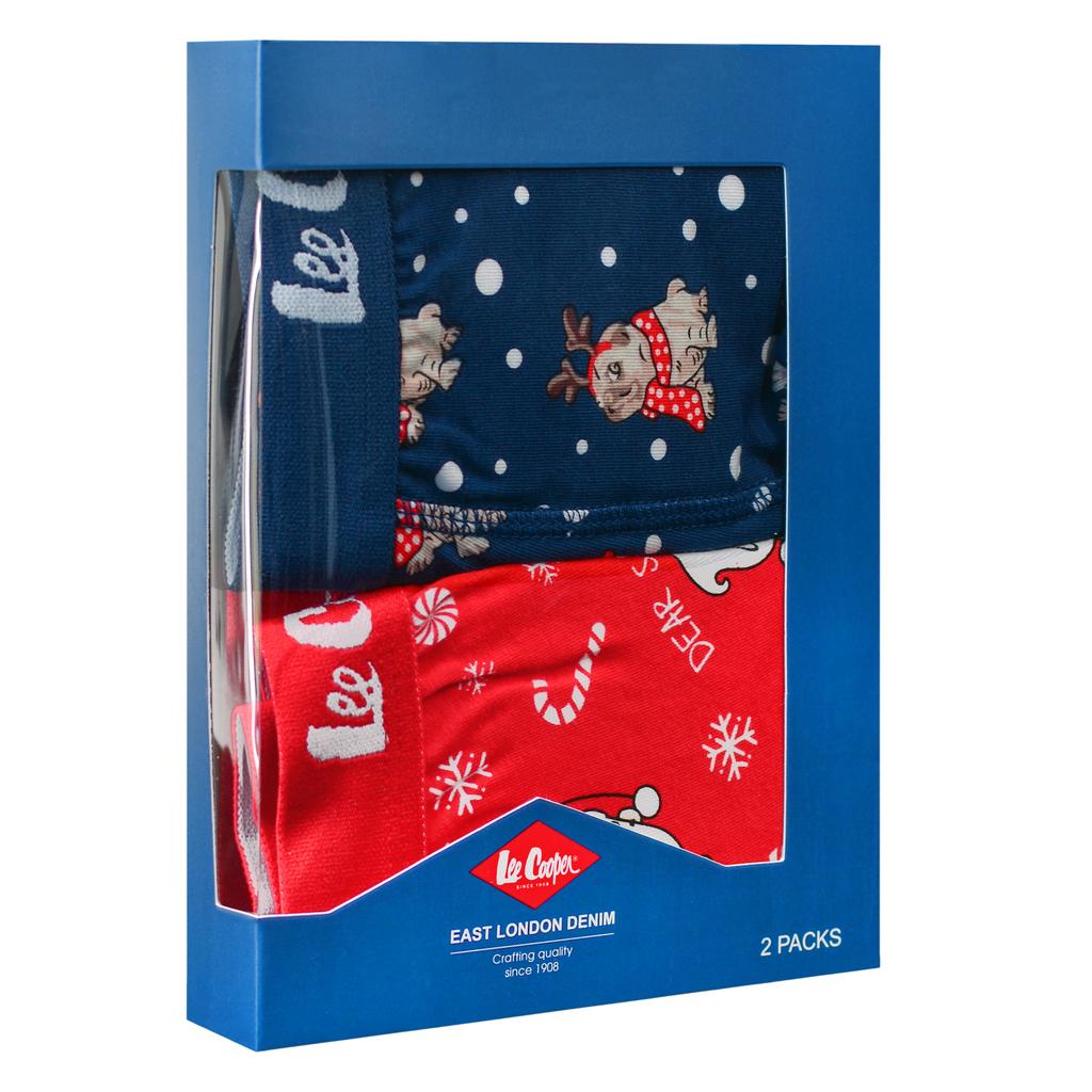 Lee Cooper Bokserki Męskie Świąteczne 2 Sztuki Bawełna Wzór Mikołaj