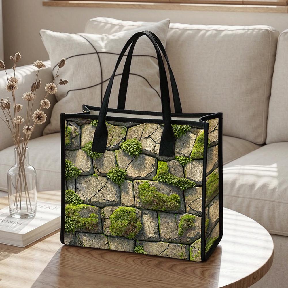 Moss Stone Pattern Casual Tote Bag Portable Daily Use Outdoor Travel Shoulder Carry Bag