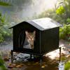 Elevated Waterproof Cat House Indoor Outdoor Weatherproof Feral Cat Shelter Foldable Pet Bed with Door Curtain for Stray Cats