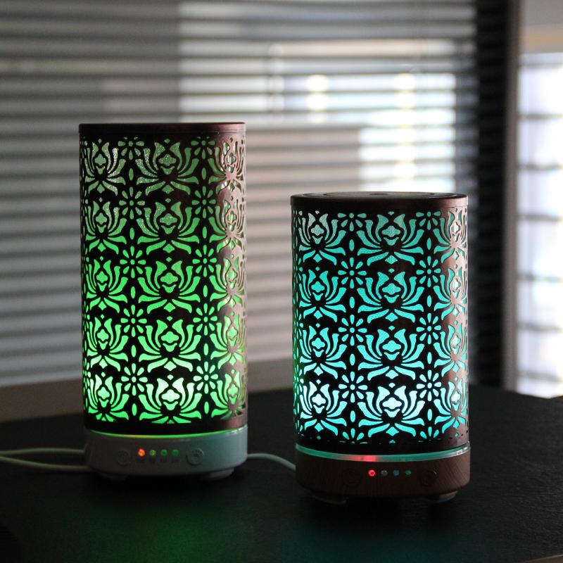 Aroma Diffuser Scent Ultrasonic Air Humidifier Iron Art Hollow Lotus Flower Pattern 2025 New Home Decorations with LED Lights