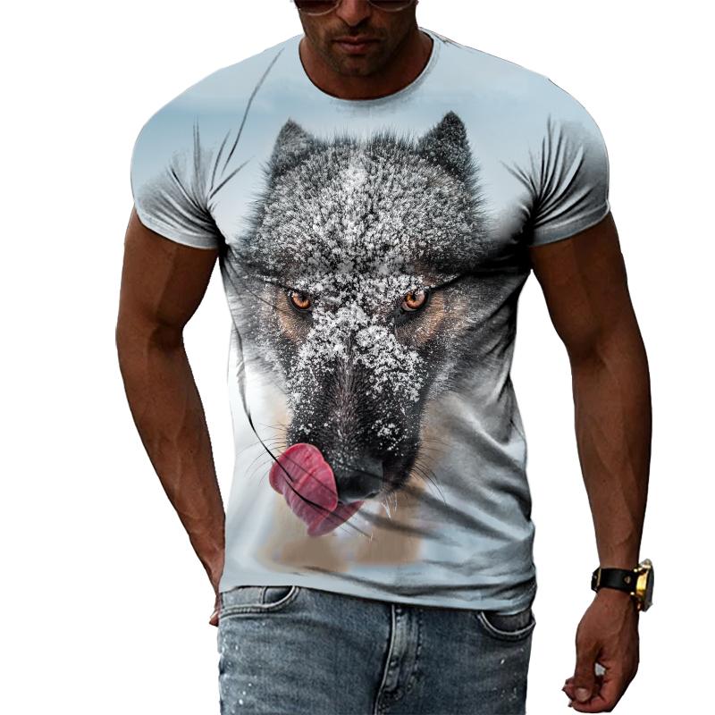 Casual Men's Animal Print T-shirt Hip-hop Elements Street Trend Round Neck Dress Personality Fashion New Summer Short Sleeve Top
