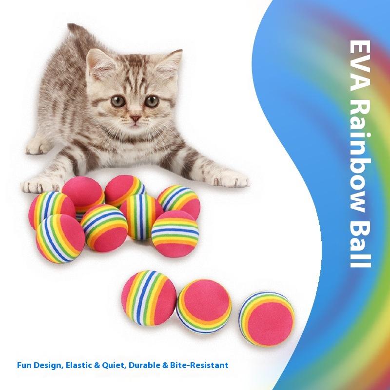 Rainbow Toy Ball, Cat Solid Elastic Ball Pet Supplies Kitten Puppy Ball Toy Cat Ball EVA Floating Water