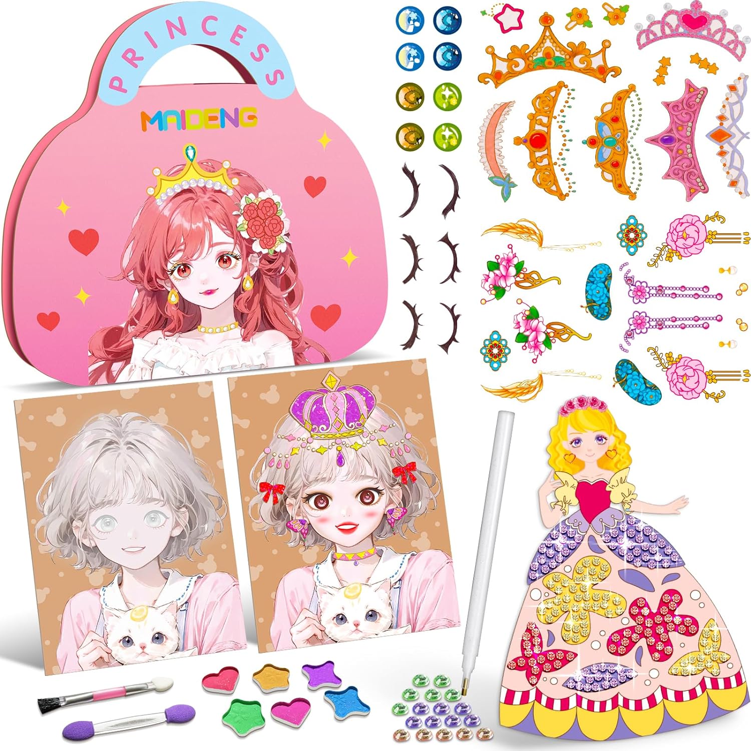 

Rincess Makeup Dress Up Game | 1 Set Diamond Painting & Sticker Book | For Birthday Christmas Halloween Creative Gift