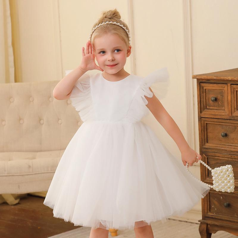 Formelles Kinder-Prinzessinnenkleid mit Fledermausärmeln und offenem Rücken für Klavieraufführungen und Hochzeiten
