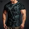 Summer Round Neck 3D Vintage Horror Skull Pattern Print Top Fashionable Casual Short Sleeved Men's T-shirts