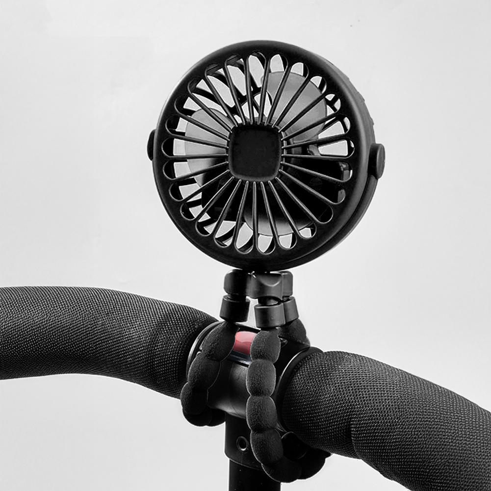 

Портативный перезаряжаемый 3-скоростной вентилятор для детской коляски, бесшумный вентилятор для кровати, регулируемая база, мини-вентилятор Octopus, офисный настольный вентилятор Hands Free Fixed Head- Black