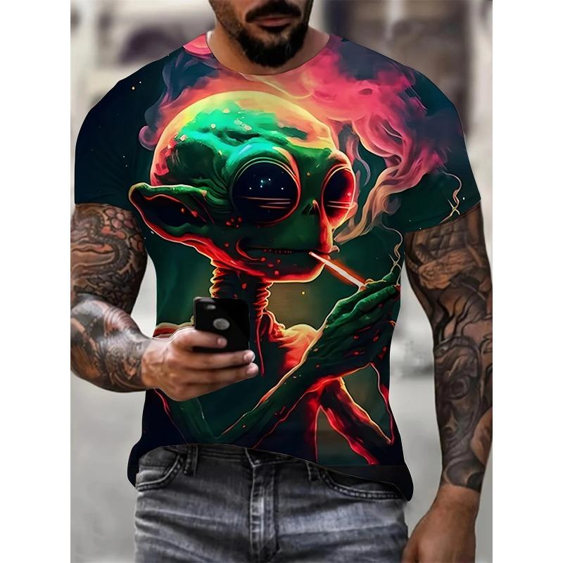 WowClassic Zomer Ronde Hals 3D Grappige Dierenprint Top Modieuze Casual Korte Mouw Heren T-shirts L