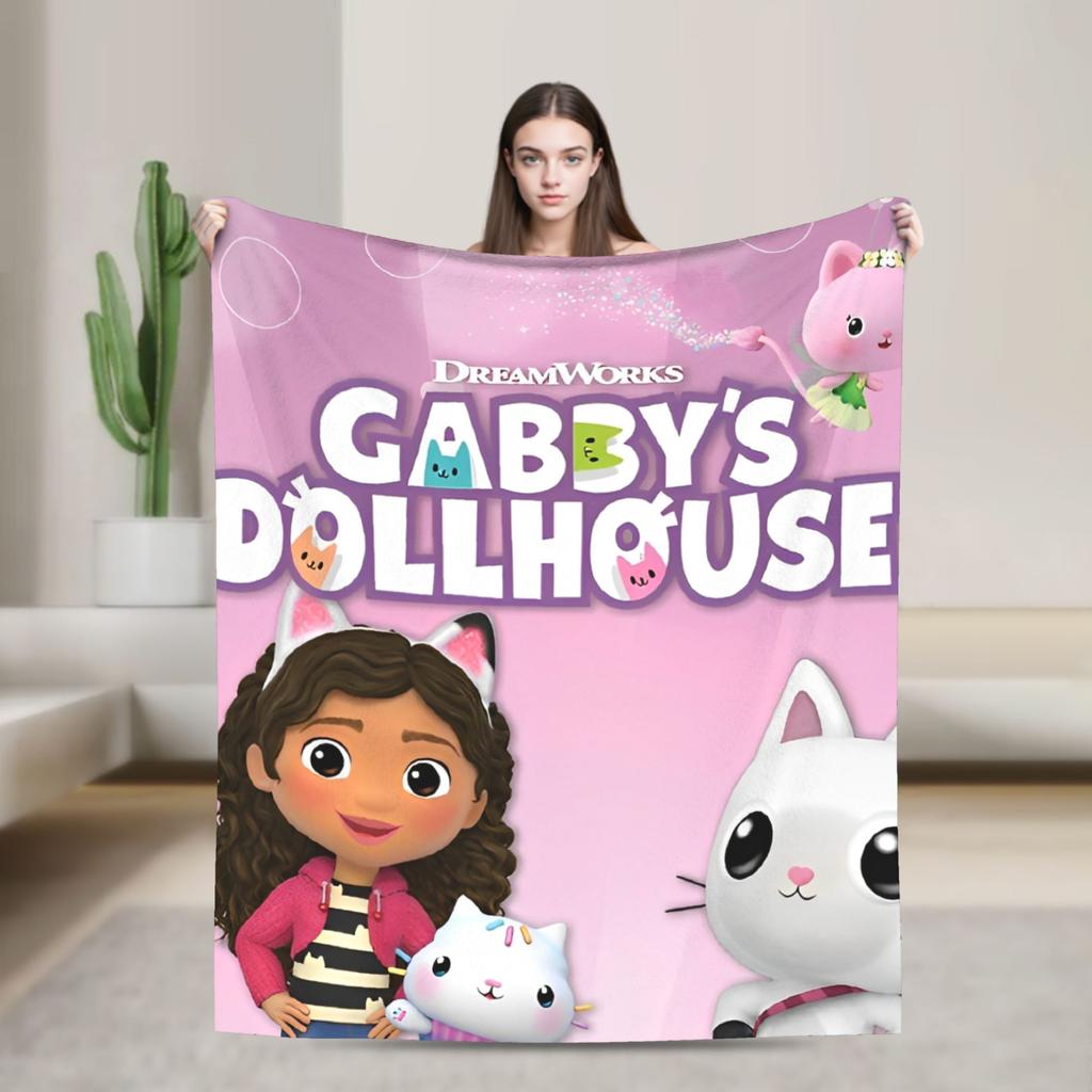 Cartoon Cute Gabby Dollhouse Blanket Cover  Fleece Throw Blankets Summer Air Conditioning Decoration Soft Warm Bedspread