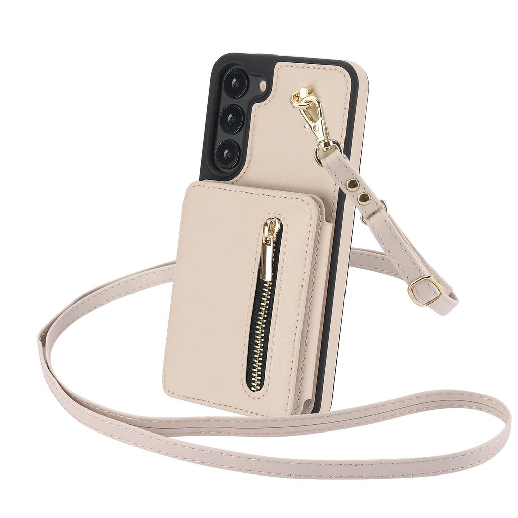 Crossbody Lanyard Zipper Cards Solt Case For Samsung Galaxy S24 Ultra S23 S22 Plus S25 A55 Kickstand Card Bag Pocket Purse Cover