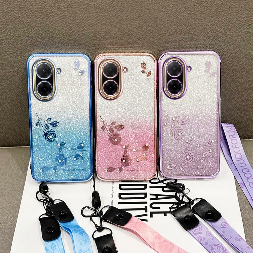 KADEM For Xiaomi Redmi A5 4G (171.7mm)/Poco C71 4G Case Flower Pattern TPU Gradient Phone Cover with Lanyards