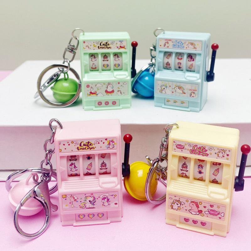 Mini Cartoon Fruit Slot Machine Keychain: Playable, Spinning, Rocking Toy Game
