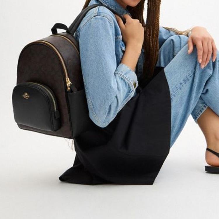 Coach Mochila de Cuero con Cierre de Cremallera y Monograma Double C, Pista 27, Grande para Mujer, Color Nogal Negro, CZ176-IMXAQ
