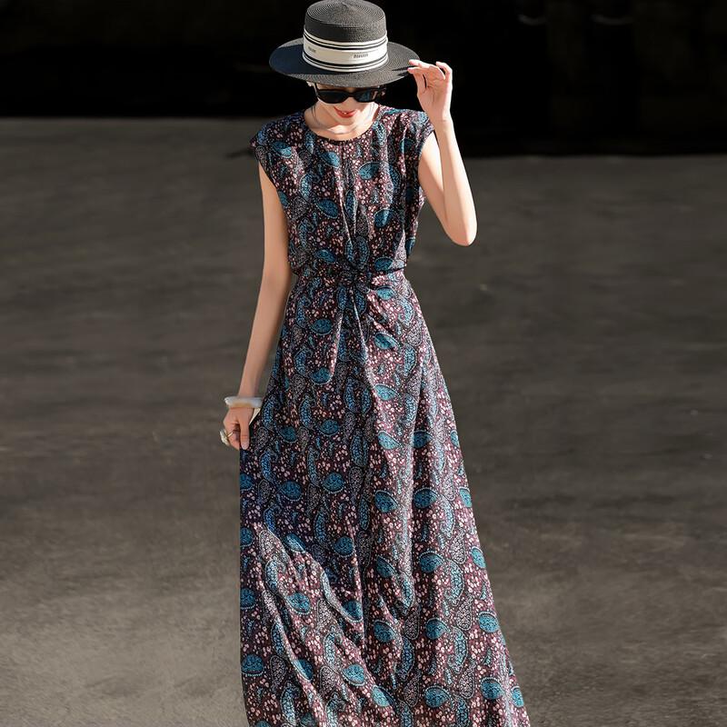 French Print Cross-Strap A-Line Dress