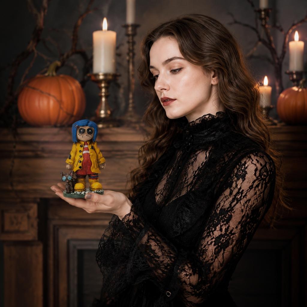Halloween Themed Decorative Figurine with Child Character and Cat Companion Resin Material Indoor Display Ornament for Seasonal Decoration