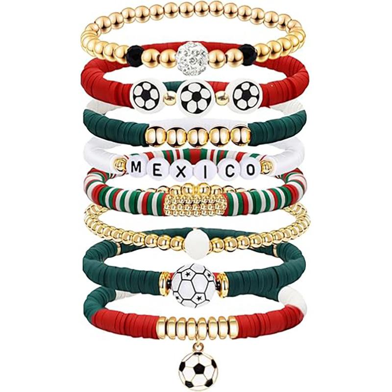 World Cup Team Match Day Bracelet Stackable Soft Ceramic Beaded Stretch Football Accessories Fan Bracelet