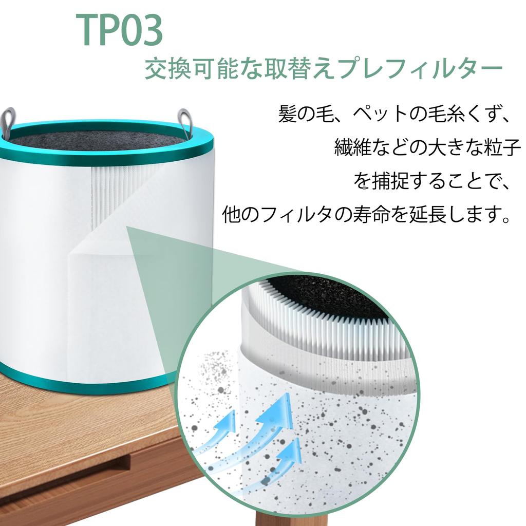 TP03 Replacement Filter for Dyson TP02 TP00 AM11 BP01 Air Purifying Fan Disposable Dust Collection Filter - Pre-filter, (2 Pieces)