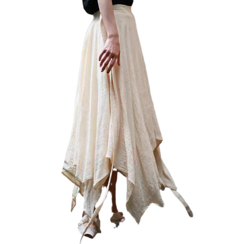 Women's Spring/Summer Cotton Linen Bamboo Ribbon Skirt - Irregular Chinese Style.