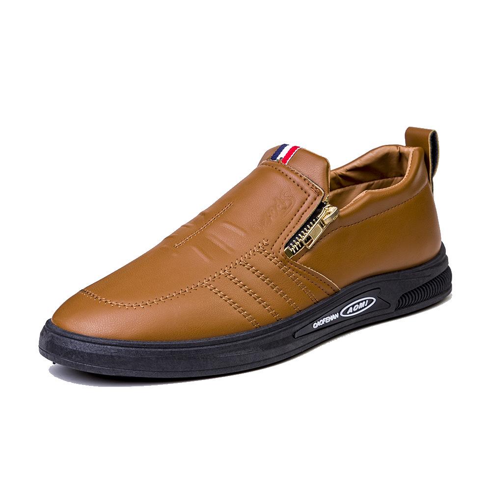 Spring New Leather Shoes Men's Business Casual Leather Shoes Versatile Zipper Casual Shoes