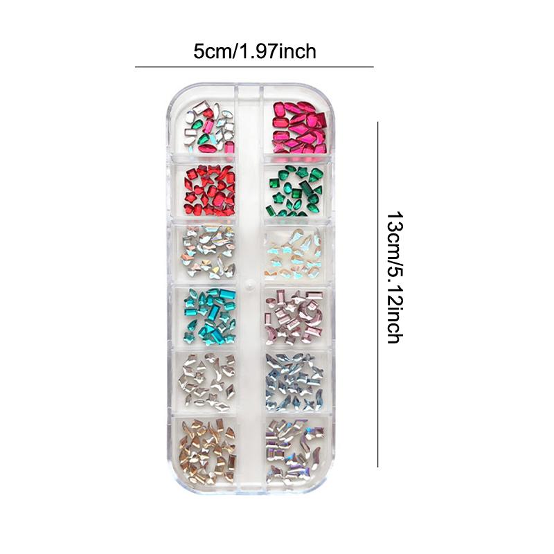 12 Grids Mixed Shape Colorful  Nail Art Decoration Multi Size Flat Back  Nail Gel Diy Nail Accessories