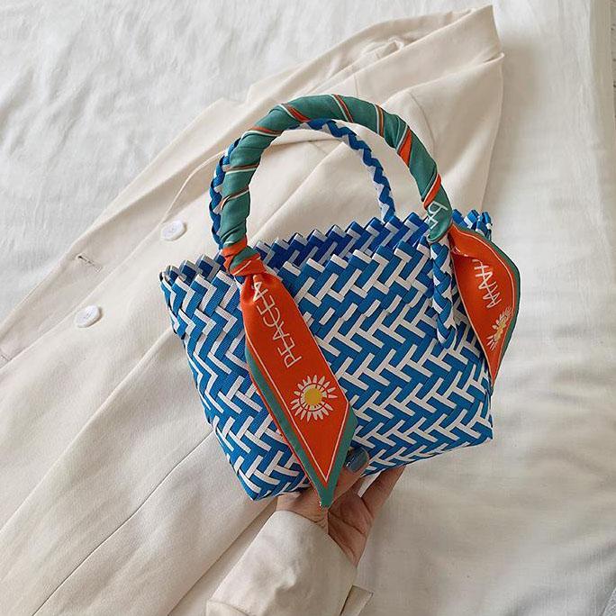 Handgewebte Gemüsekorbtasche für Damen aus umweltfreundlichem Material, Strohtasche, bunte kleine Einkaufshandtasche für Damen