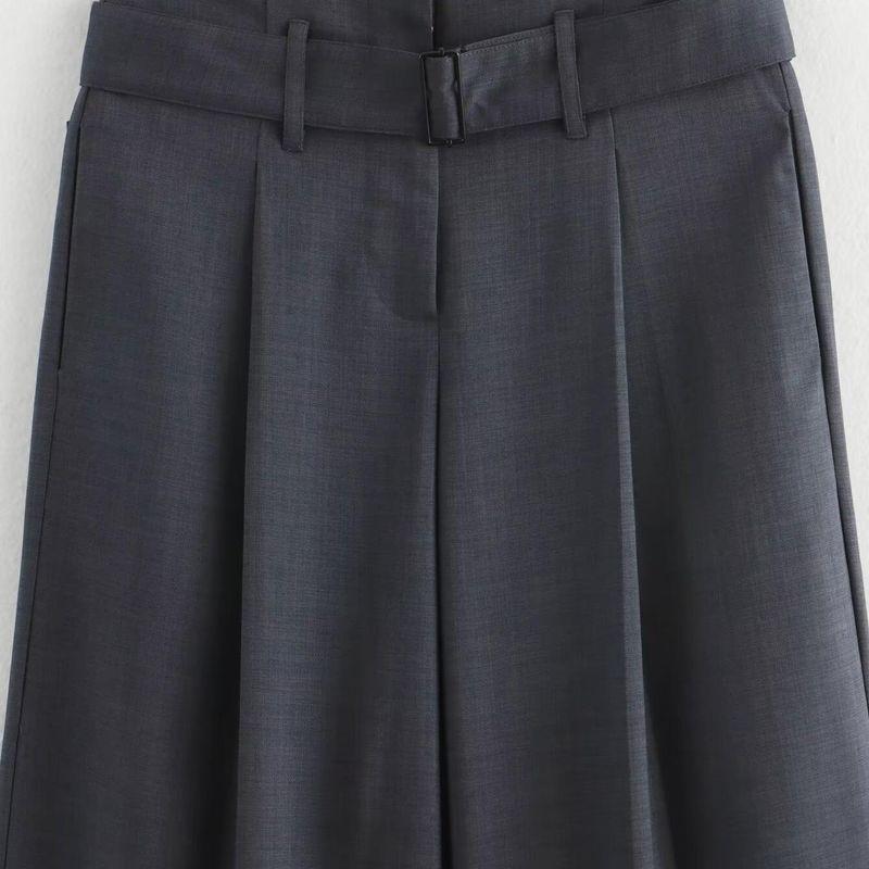 Kaslead New Arrival Women's Fashion Style Stylish Simple and Versatile Elegant with Belt Straight-leg Pleated Pants