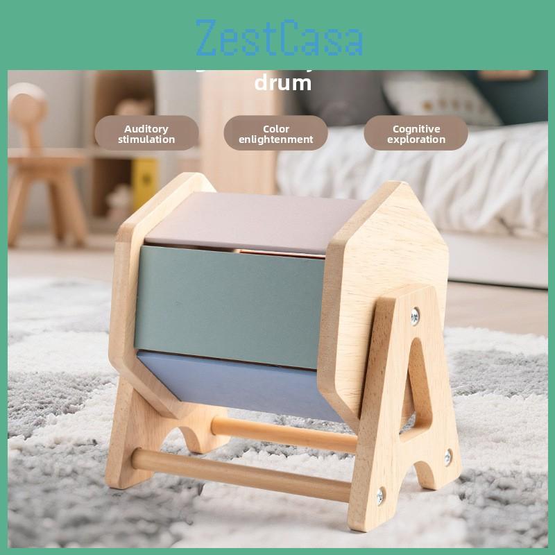 Montessori Wooden Drawer Box With Textile Drum For Early Childhood Learning Development