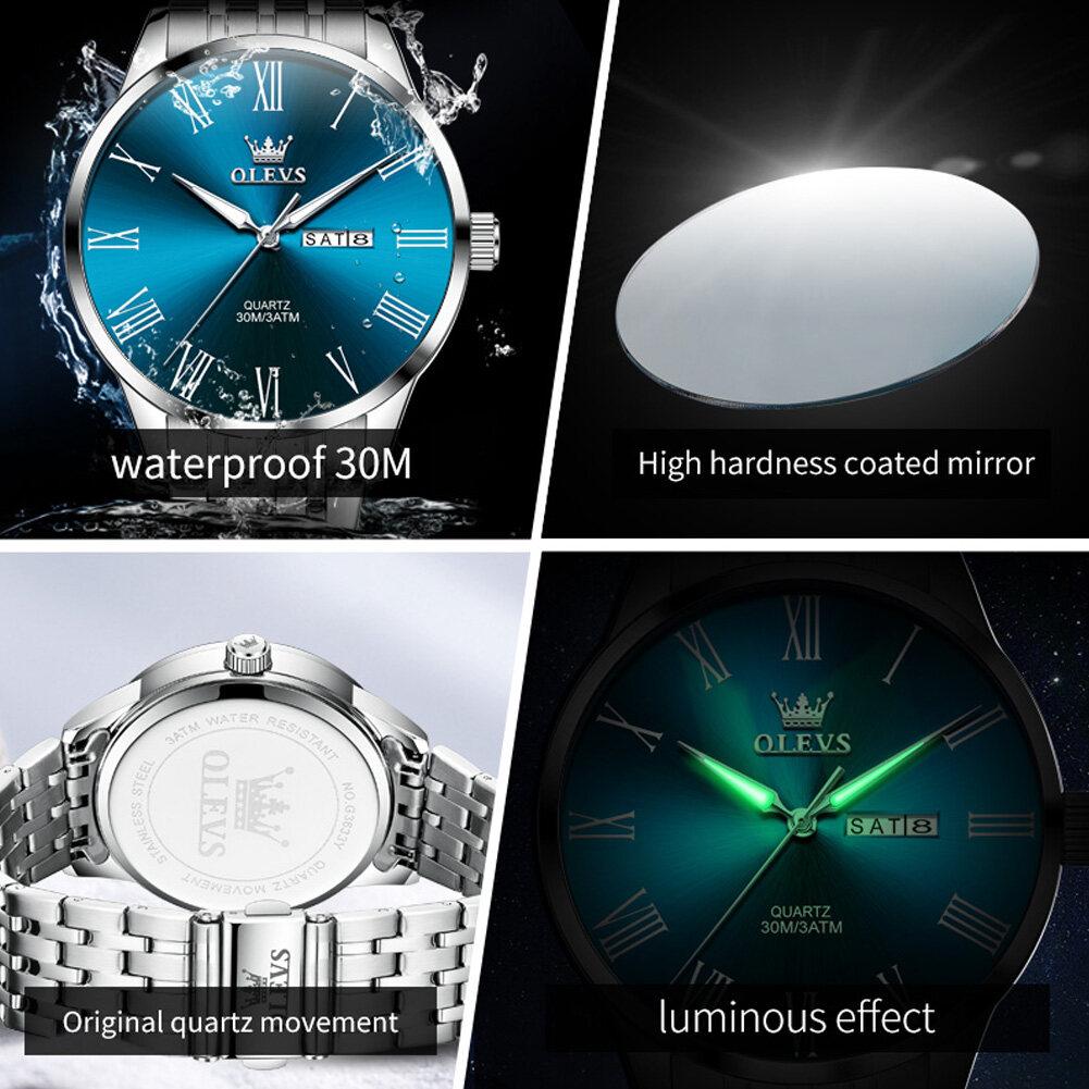 OLEVS Mens Watch Business Quartz Watch Waterproof Luminous Watch For Man Dual Calendar Display Mens Gifts