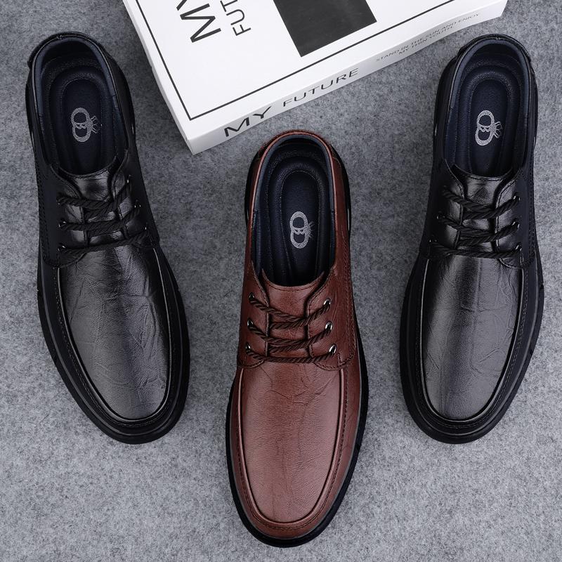 Genuine Leather Casual Shoes for Men Comfortable Anti-Slip Oxford Shoes Outdoor Lace-Up Sneakers Fashion Formal Dress Footwear