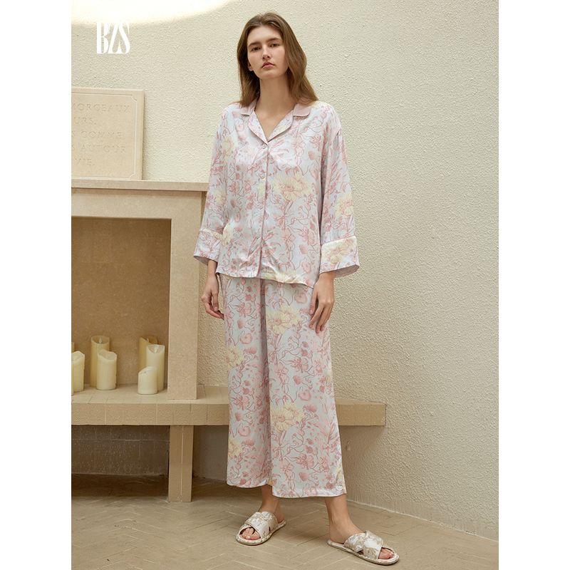 2024 Summer New Long sleeve Pajamas Set Print Thin Loose Can Be Worn outside Two-piece Set Homewear Women