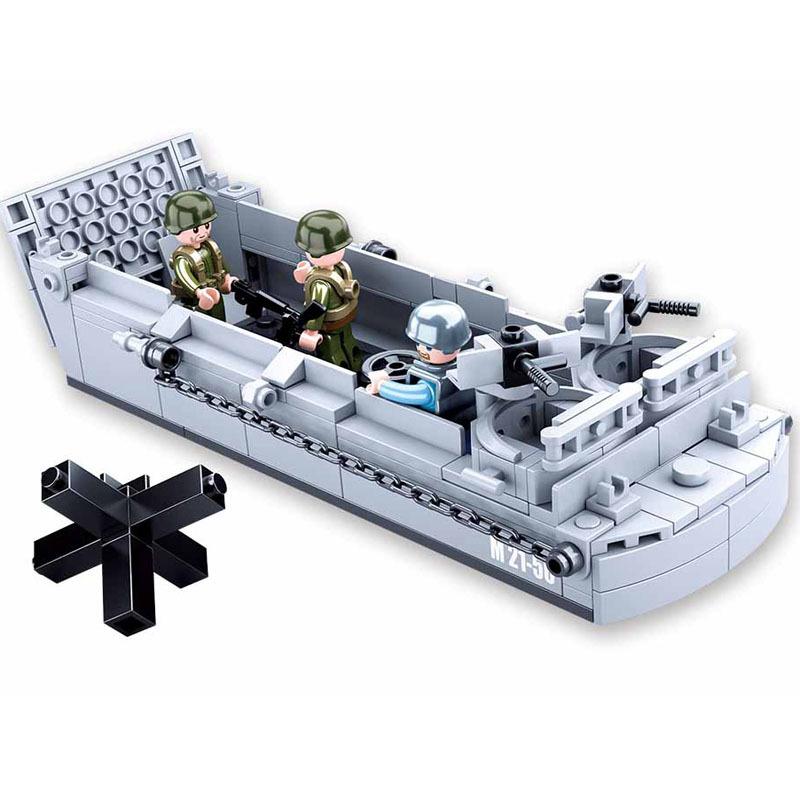 SLUBAN WW II Esercito USA Higgins Landing Craft Nave da Guerra Blocchi da Costruzione Barca Armata Marina Seconda Guerra Mondiale Moc Bricks Modello Classico Giocattolo