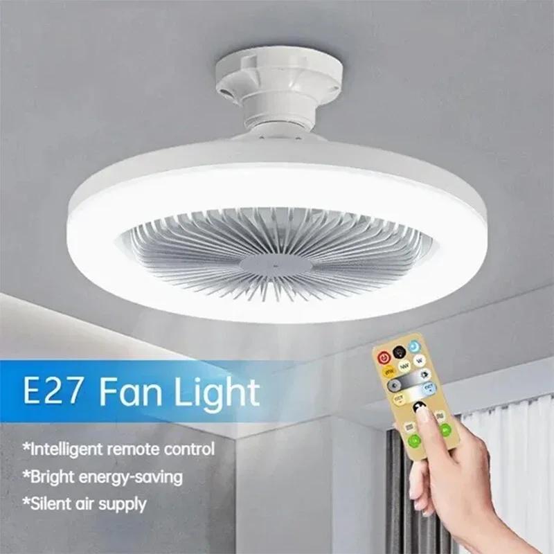 Intelligent LED Fan Light Controllable Wind Speed Dimmable Plastic Small Fan Lighting Base for Bedroom and Living Room Lighting remote control
