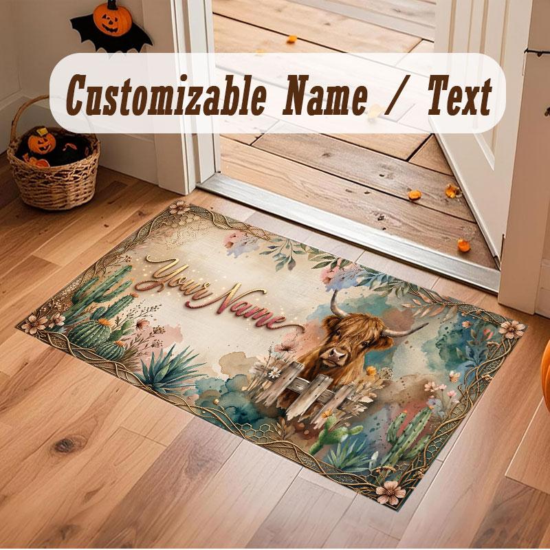 Mountain Landscape Theme Crystal Velvet Floor Rug Personalized Custom Name Text Warm Carpet Home Decoration