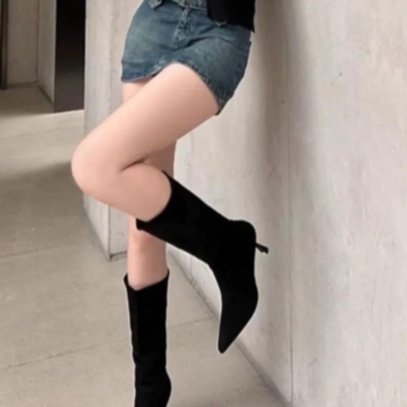 Fashion Women's Pointed Toe High Boots Long Legs Over Knee Boots2024 Autumn New Style Rubber Material Fashionable Female Footwear
