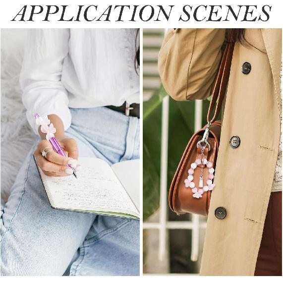 Magibeads 60Pcs 15mm Silicone Focal Beads Pink White Acrylic Butterfly Charms Cute Pastel Beads Rondelle Rhinestone Spacer Beads for Crafts DIY Pen