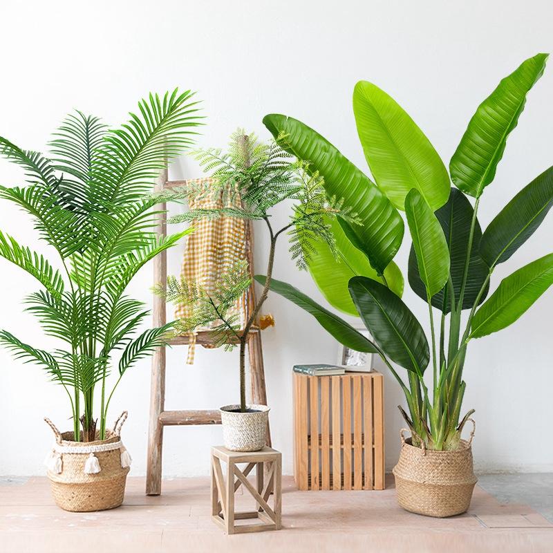 Large Decorative Artificial Plant Home Decor Fake Tropical Palm Tree Plants Banana Plants Leaves Green Plant Branch Garden Decor