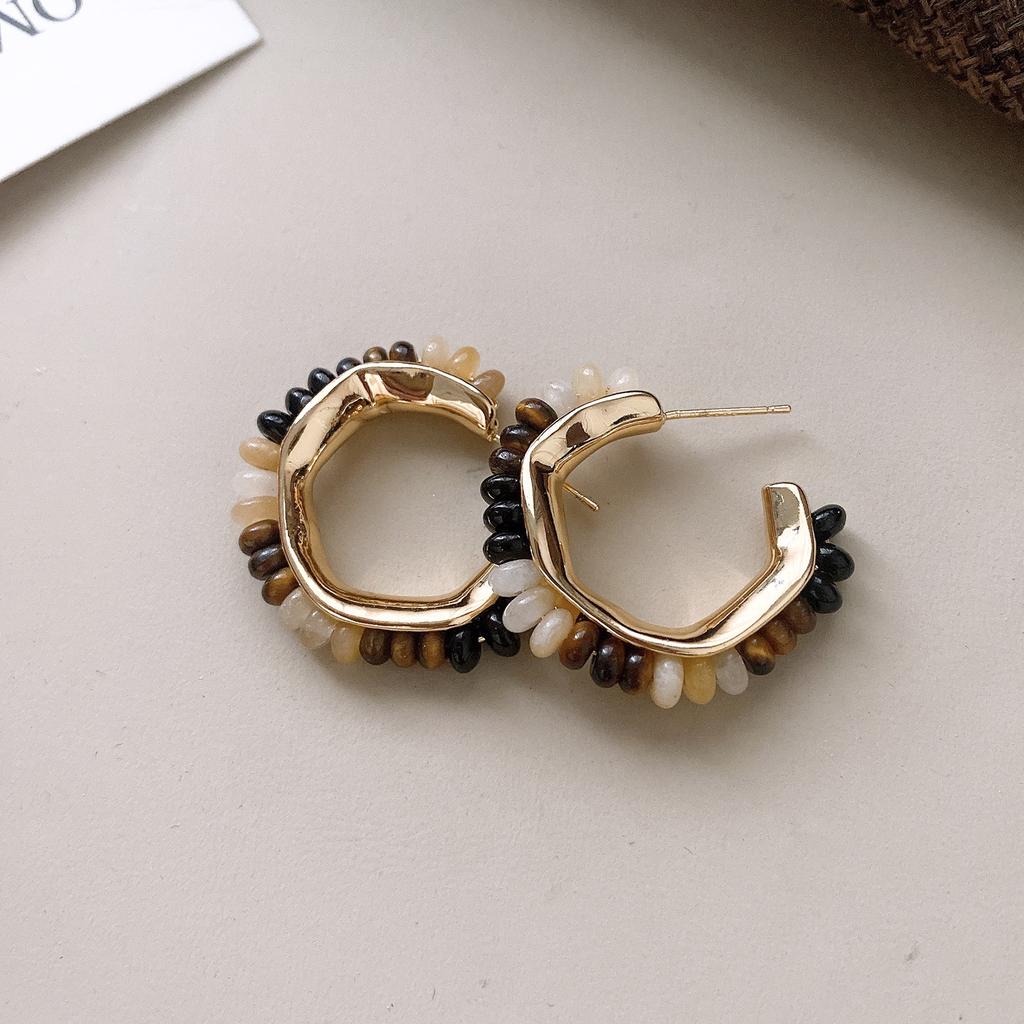 Maillard coffee color love gourd tiger's eye stone earrings earrings earrings design sense