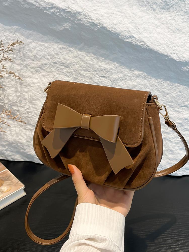 Exquisite Bow One Shoulder Bags for Women Autumn New Faux Suede Small Handbags French Retro Trendy Mini Crossbody Bag