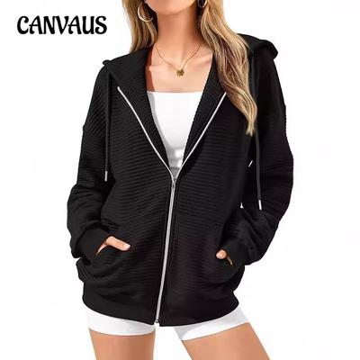 Autumn and Winter Women's Sports Fashion Solid Colour Pocket Zip Hoodie Sweatshirt