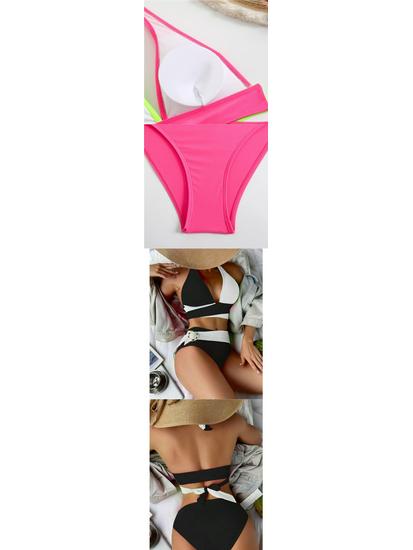 2025 Sexy Color Block Deep V Lace-Up Two-Piece Swimsuit