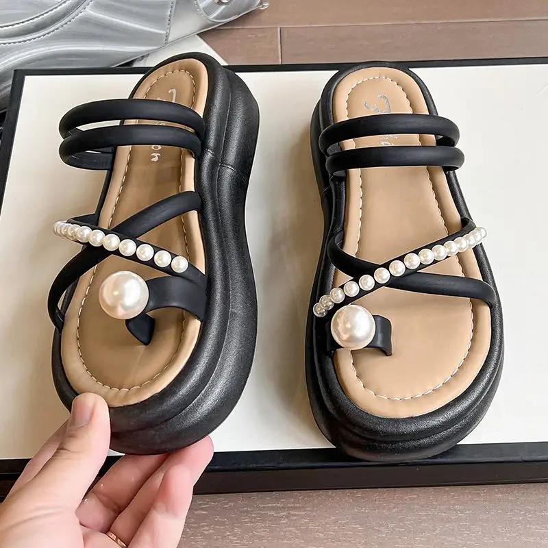 Fashion Women's Sandals Platform Ladies Shoes Black Daily Summer 2025 Comfortable Shoe Comfort on Offer Footwear Wholesale Korea Sandal
