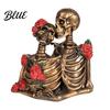 Gothic Skeleton Figurine Halloween Couple Figurine Vintage Kissing Resin Statue Ornament Rose Sculpture for Holiday Party Decoration