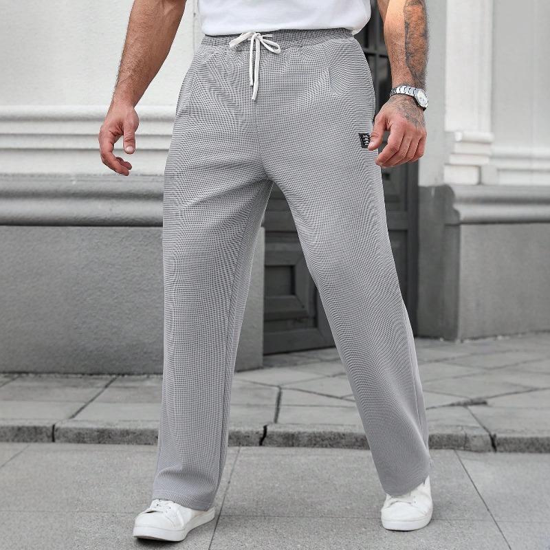 Spring and Autumn Men's Casual Waffle Pants Commuter Straight Versatile Solid Color Straight Pants