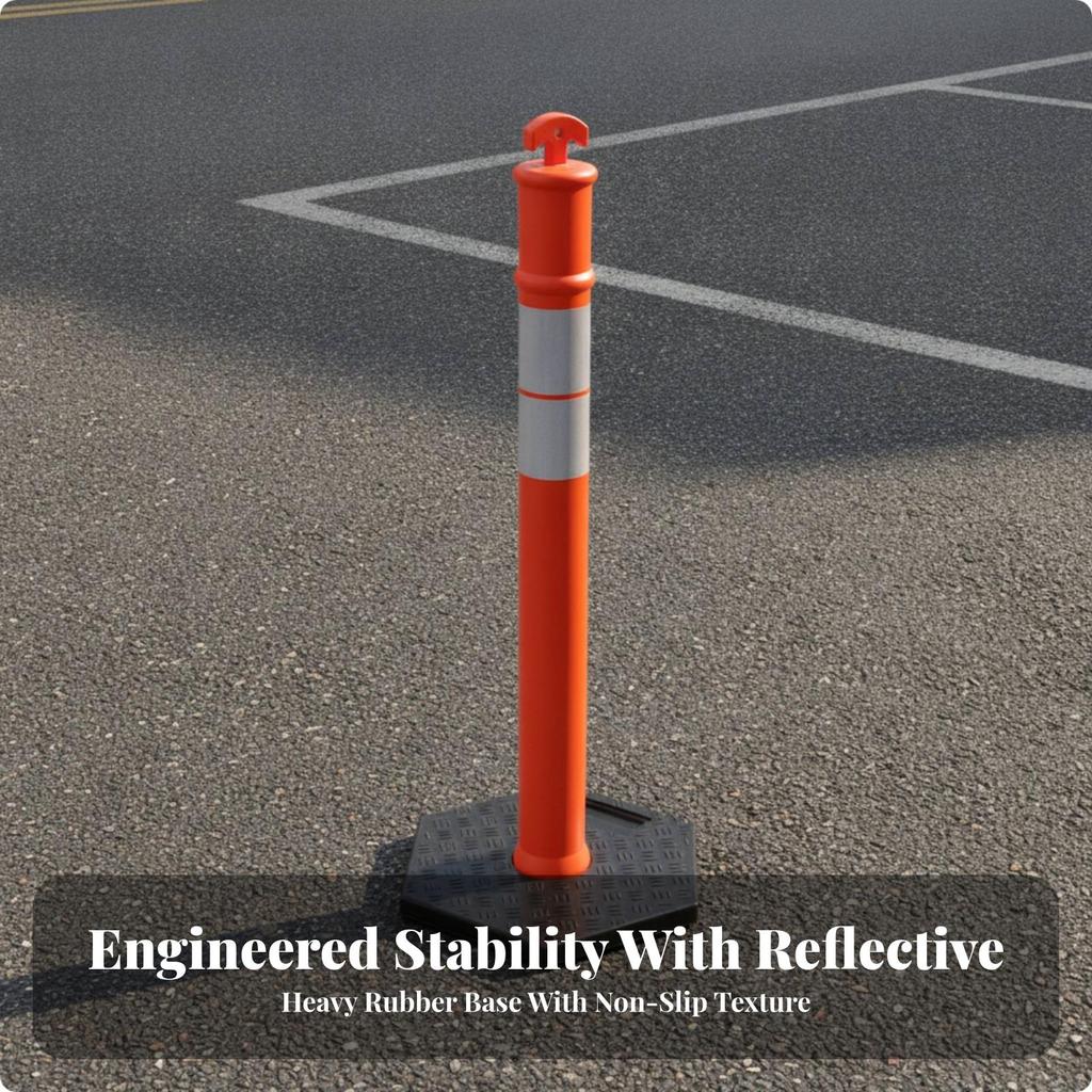 Traffic Warning Post with Weighted Base | Reflective Silver Band, Quick Setup Design, marker