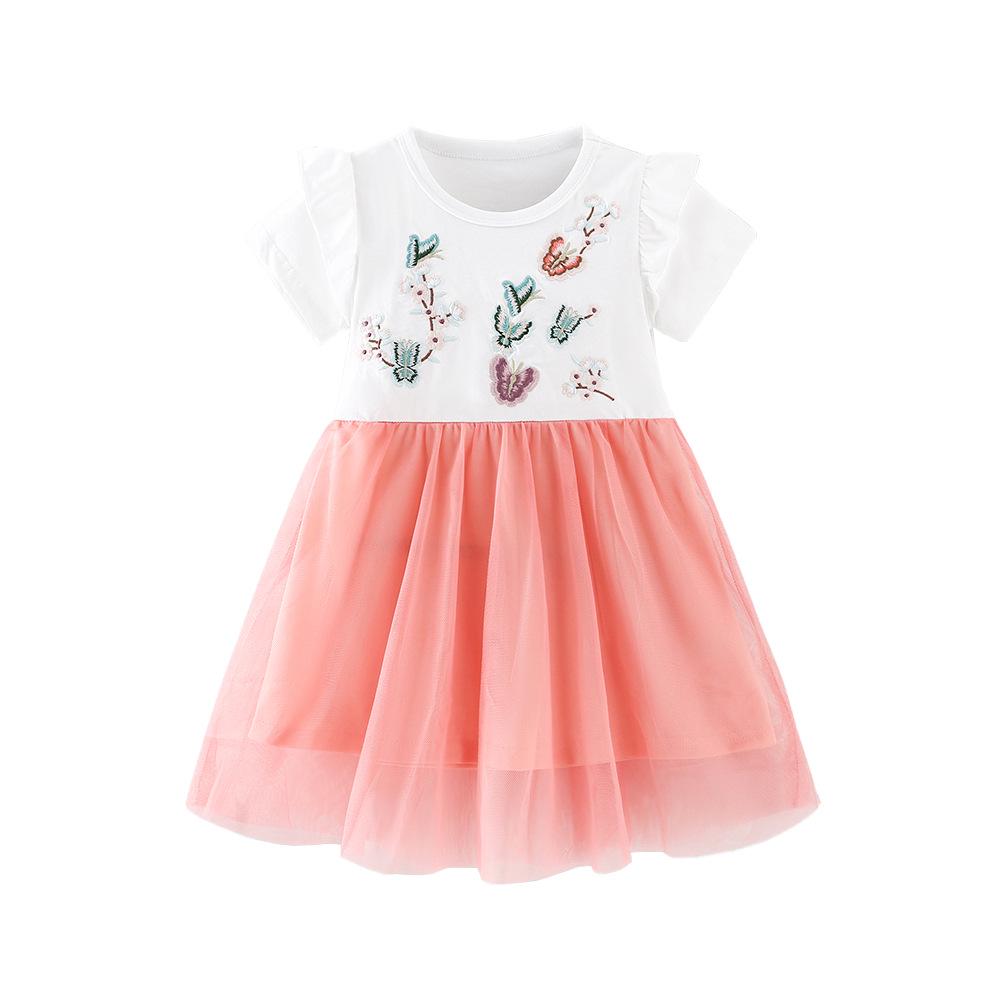 

Spring/Summer Girls Short-Sleeve Mesh Dress with Butterfly Flower Embroidery 140cm (7Y)
