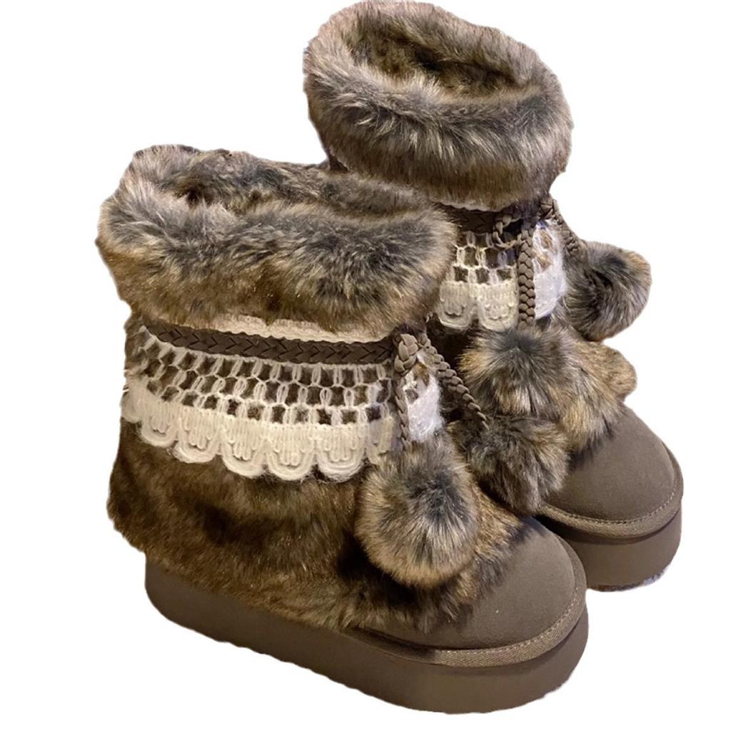 Northeast Retro Versatile Furry Snow Boots Women's 2025 Autumn and Winter New Thick-soled Piled Thickened Warm Large Cotton Shoes