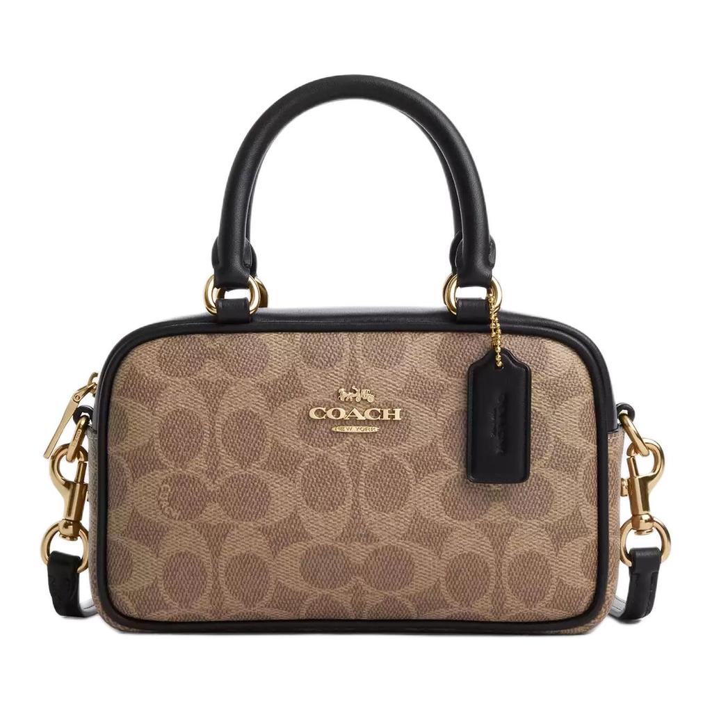 Coach Mini Crossbody Bag Canvas Leather Khaki Black Gold Hardware Handbag for Women Daily Commute Travel Shopping CW197-IMQRX