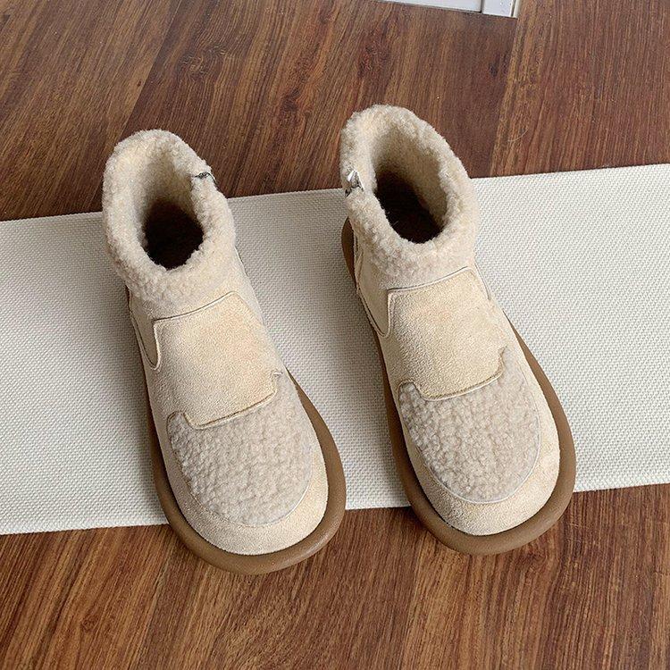 Flat-soled lamb wool velvet Boken shoes women's big head ugly cute short boots 2025 autumn and winter new bread cotton shoes snow boots