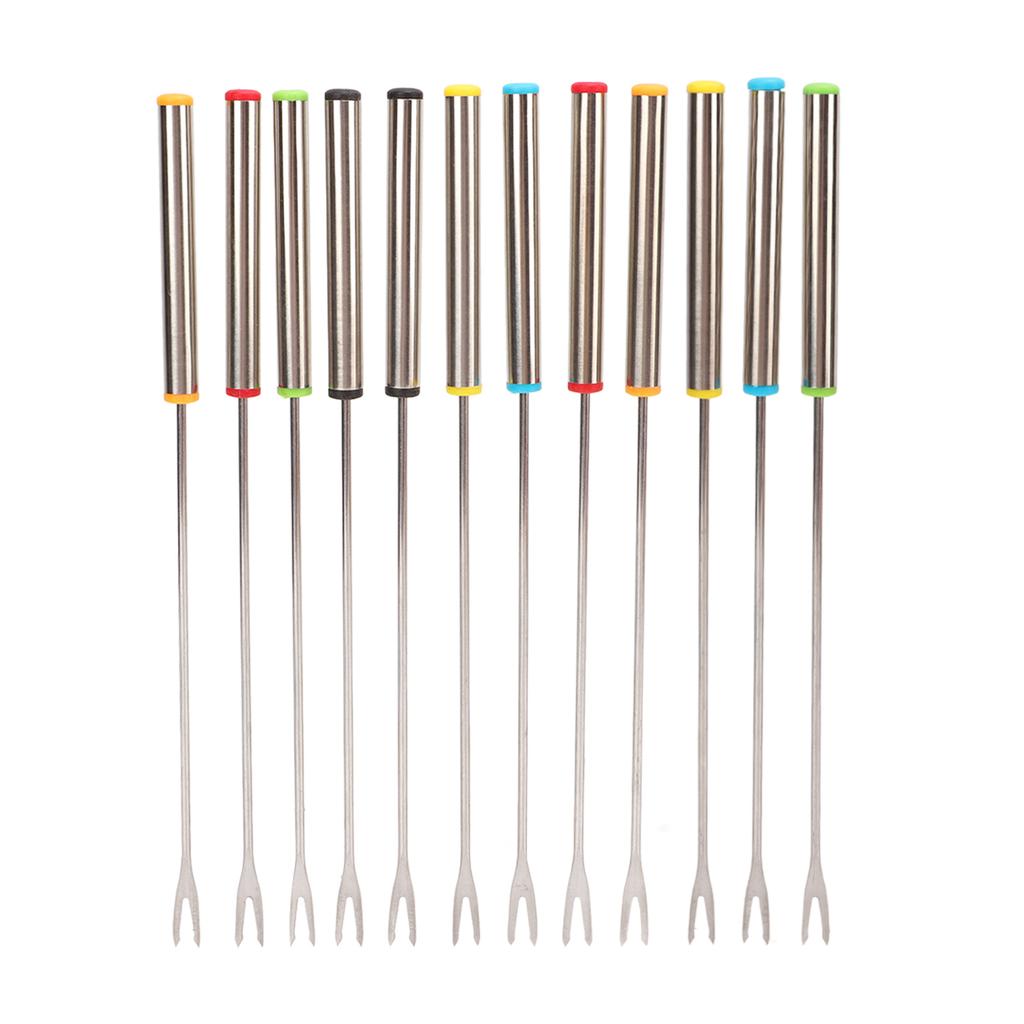 12 buc Furculițe Fondue 24cm Oțel Inoxidabil Bastoane Fondue Portabile cu Mâner Rezistent la Căldură Ustensile de Bucătărie